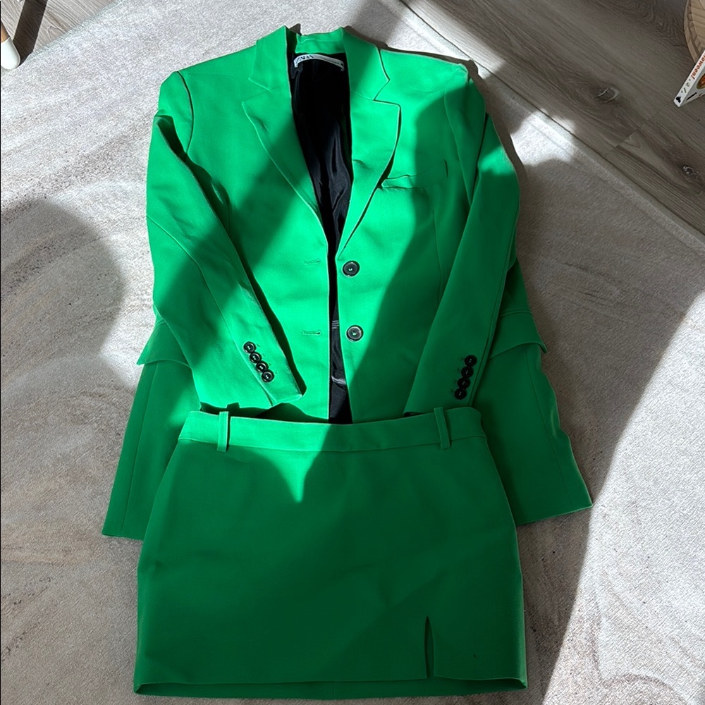 Zara Green Blazer (medium) and Skirt (small) Set